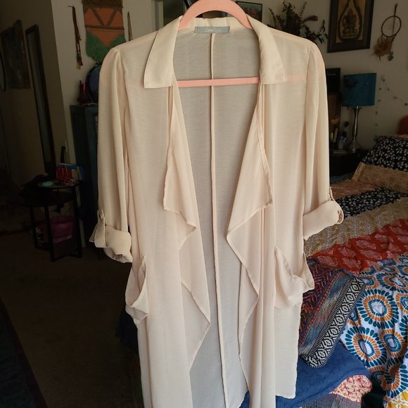 Sweet Rain Cream-Colored Sheer Chiffon Duster, Size Small - Picture 2 of 5
